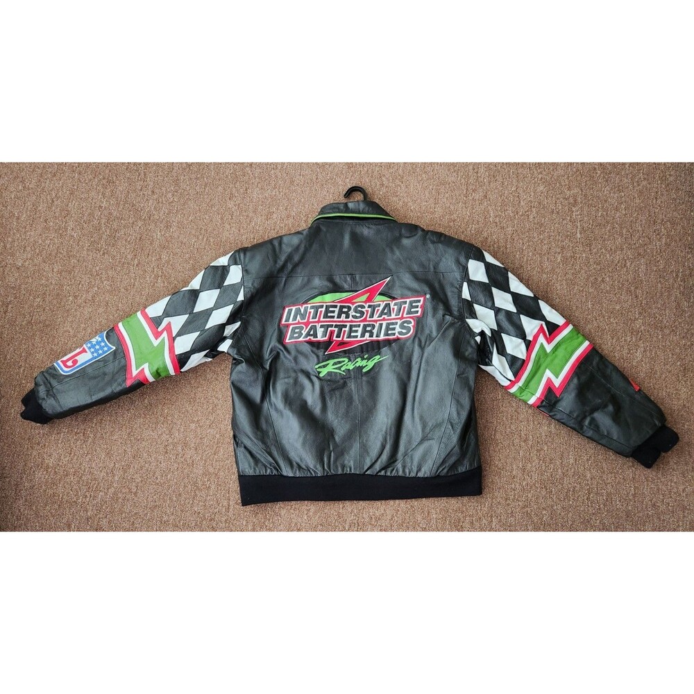 Vintage NASCAR  Jeff Hamilton Bobby Labonte #18 NFL Patch Leather Jacket Sz M